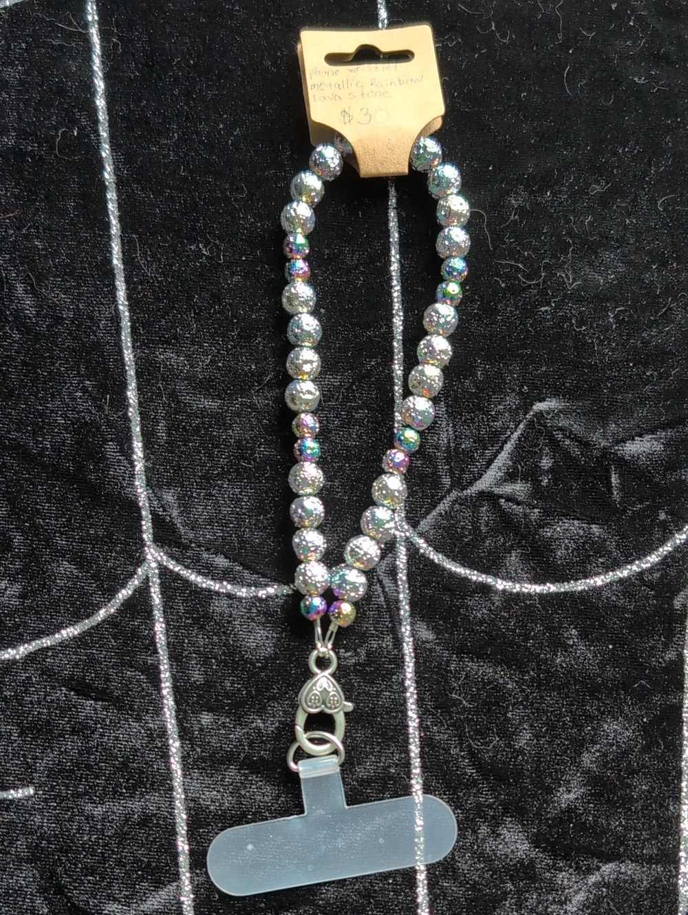 Phone Wristlets With Rainbow Metallic Lava Stones